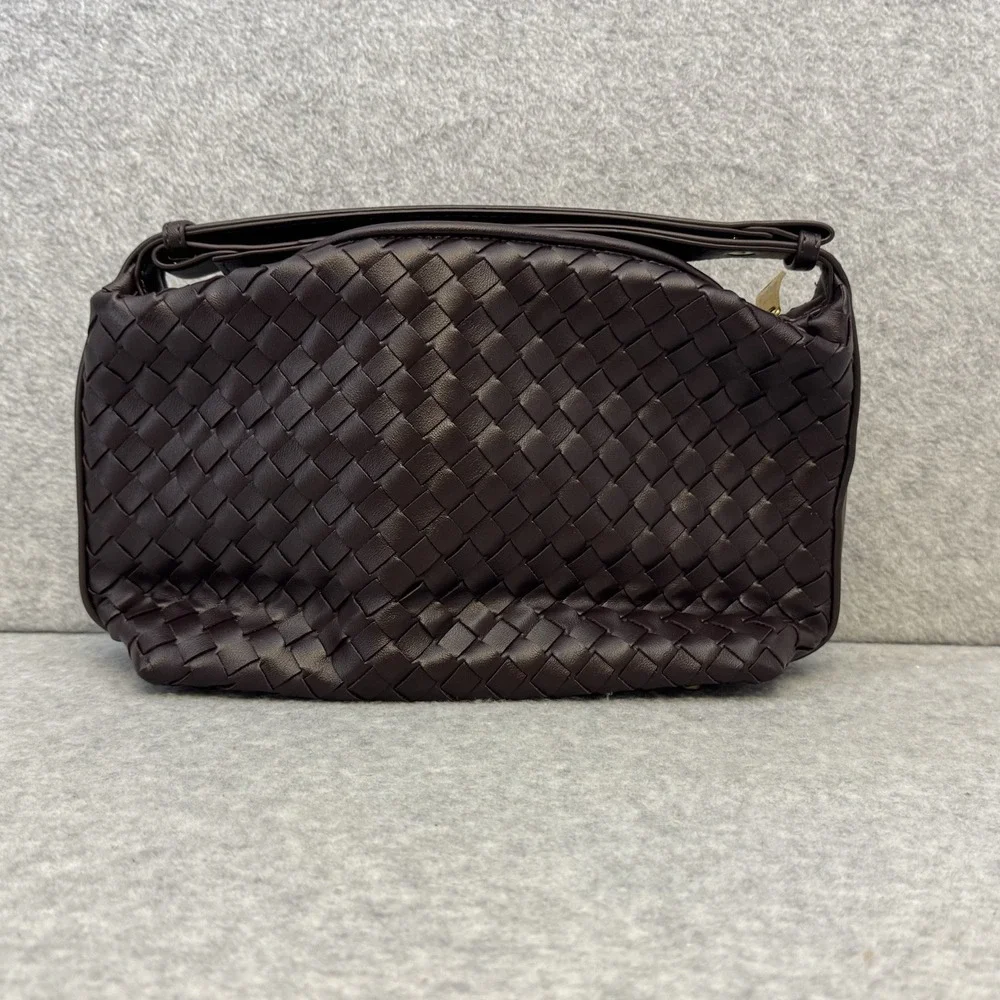 Vegan Leather Woven Hand Bag Brown Top Handle Women Shoulder Bag Adjustable - Picture 16 of 16